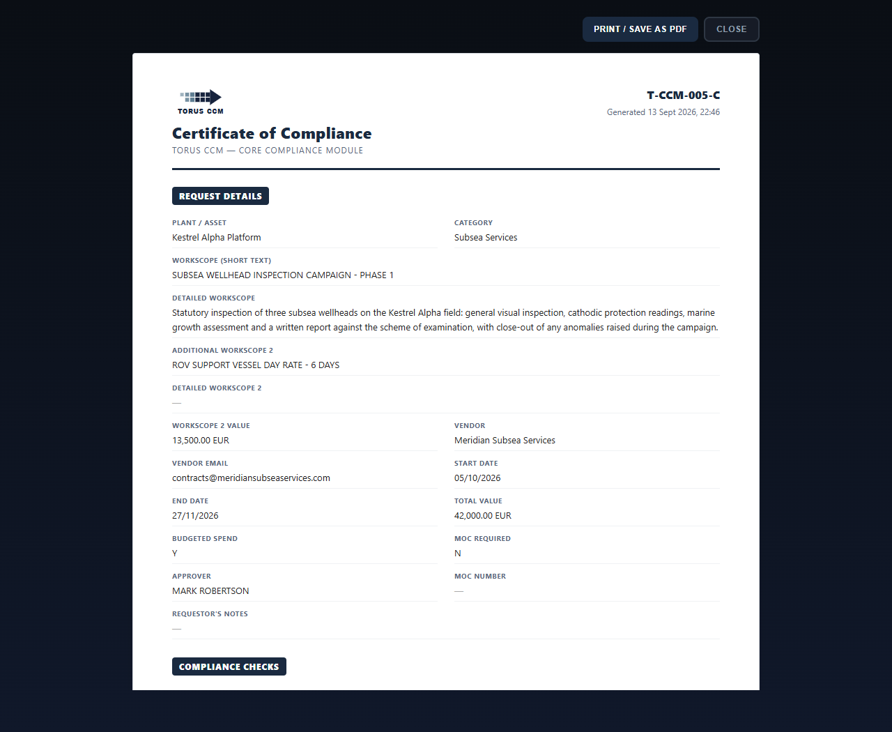 Certificate of Compliance document