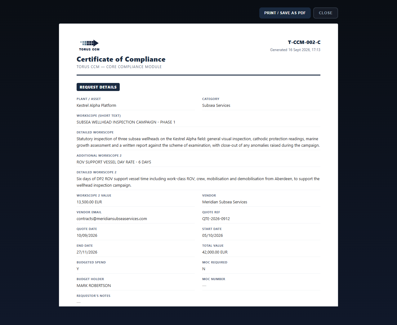 Certificate of Compliance document