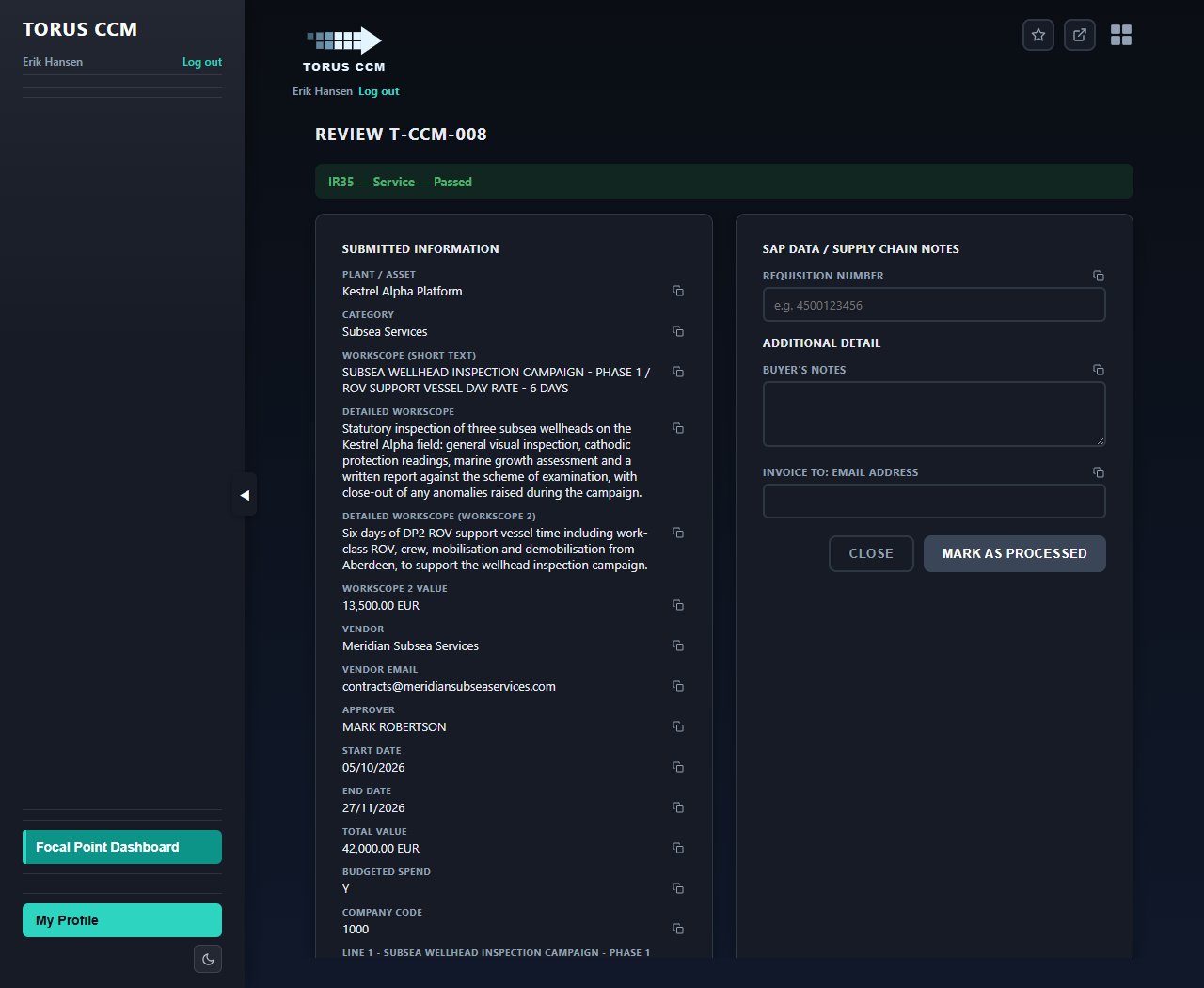 Focal Point Dashboard review screen